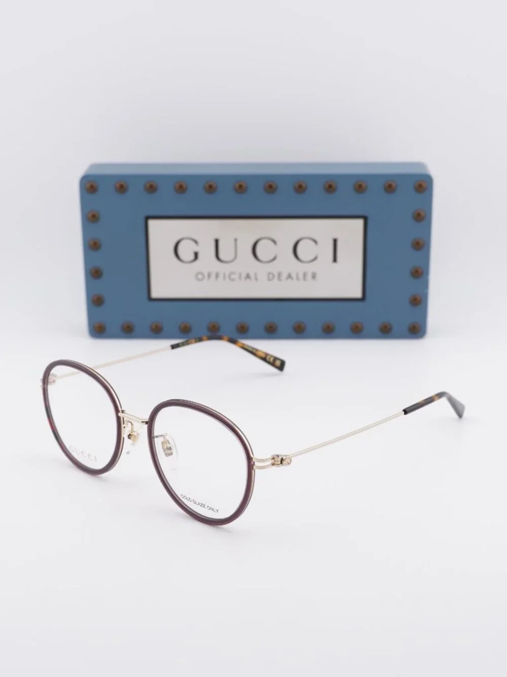 Gucci GG1851OA 007 Round Eyeglasses 50mm - Brown / Gold
